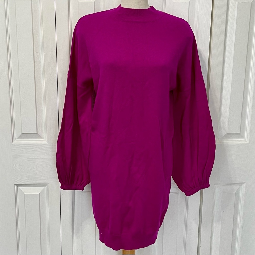 New J. Crew Universal Standard Fuchsia Wool Blend Long Sleeve Dress
